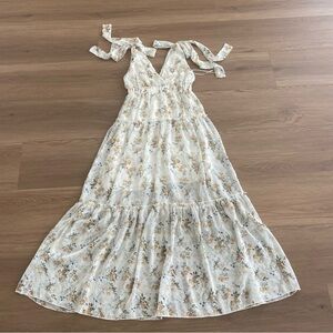 OLIA Floral Cottage Core Cream Maxi Dress Women’s size XS